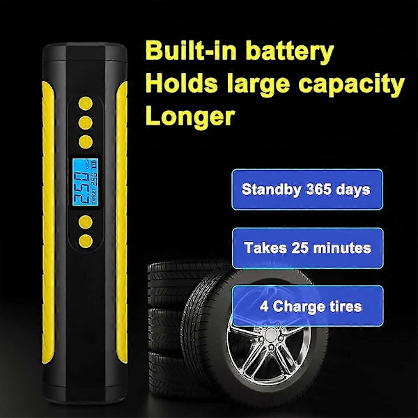 Bærbar Luftkompressor Mini Inflator Elektrisk Pumpe Nød Dekk Inflator Med LCD-Skjerm LED-Lys Mobil Strøm 2000mah Oppladbart Li-ion Batteri