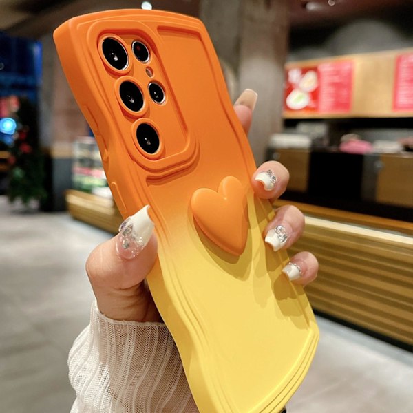 Kærlighedshjerte-etui Kompatibelt med Samsung Galaxy S24 Ultra, Blødt Silikon Bølgeformet Ramme Gradient Farve Cover med Håndrem