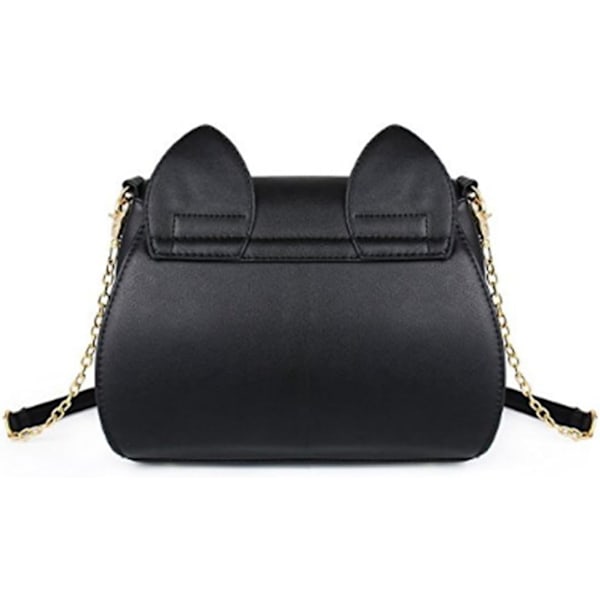 Kawaii Axelväska för Kvinnor Söt Kattformad Crossbody Väska Casual Väska PU Läder (Svart)
