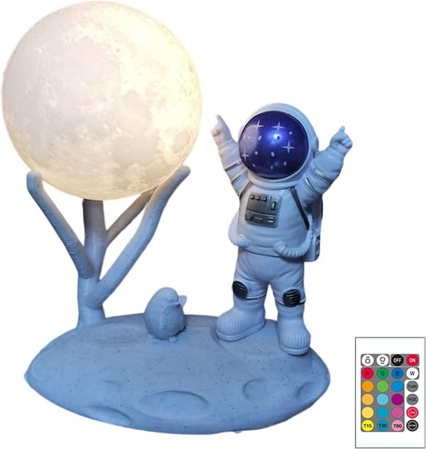 Astronaut Måne Bordlampa, Dimbar, Semesterpresent, 300mAh Powerbank för Sovrum, A