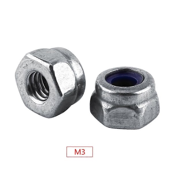 DIN985 Nylon Lock Nut Prevent Loosening Metric 304 Stainless Steel (M3, 100pcs)