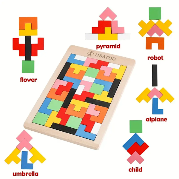 Träpusselblock Hjärnteasers Leksak Tangram Färgglada Pusselspel Förskola Pedagogisk Present För Bebis Småbarn Barn 3 4 5 6 7 År Gamla Pojkar Flickor