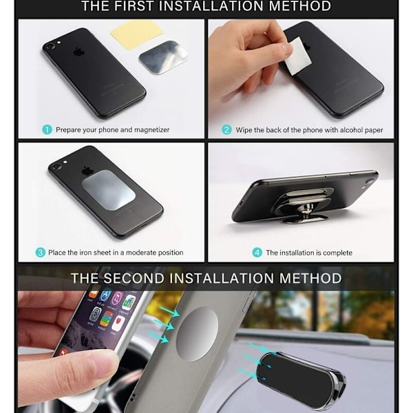 Magnetisk Biltelefonhållare, Extra Stark Magnet 360° Justerbar Telefonhållare, Universell Halkfri Smartphonehållare för Bil (Svart och Silver)