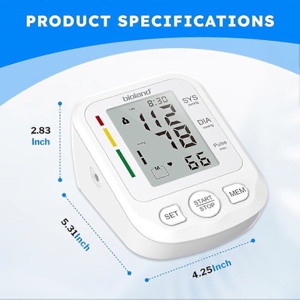 Blodtryksmåler med Ekstra Stor Manschet, Automatisk Digital Overarms Blodtryksmonitor med Stor LED-Skærm, Uregelmæssig Hjerterytme & Hypertension