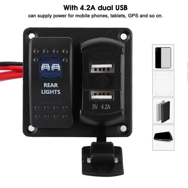 12V?24V 2-Knap Rocker Switch Panel med 2 USB og Digital Voltmeter 5PIN Dobbelt Lyskontakt til Bil Båd