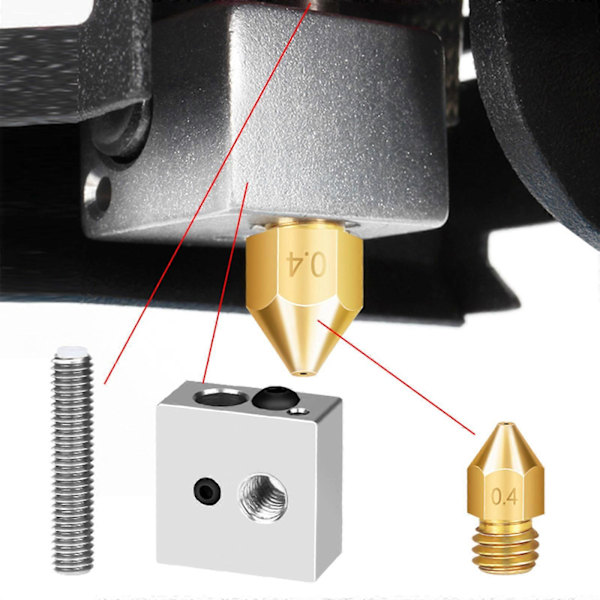 Extruder + Halsrör och Mässingsextrudermunstycke och Uppvärmningsblock Hotend för MK8 Makerbot Anet A8 3D-skrivare