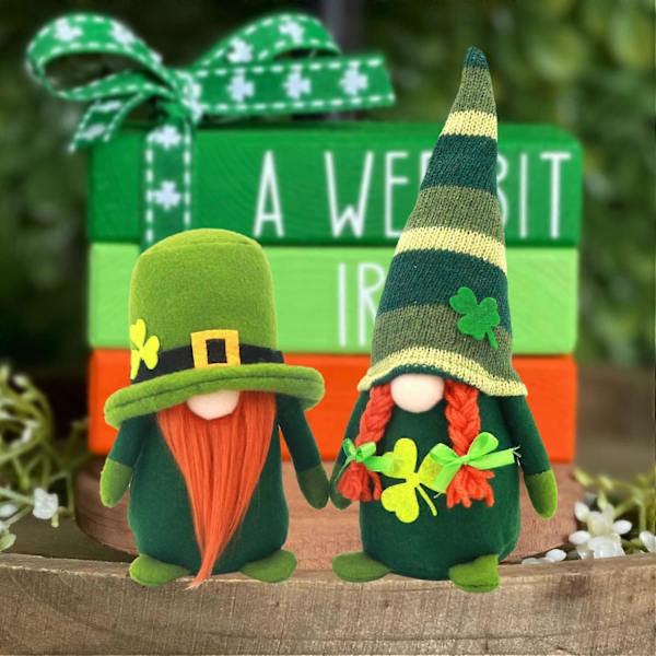 Tomte Plyschdocka Handgjord Irländsk Elf Skandinaviska Hemprydnader Bordsprydnad Grön Leprechaun Klöverfigurer Presenter Dekoration Vårdekoration