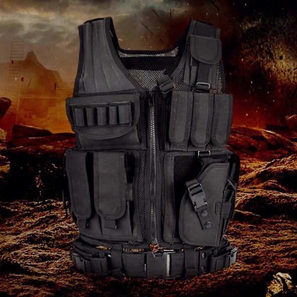 Militær Taktisk Tungtvest med Holster Holder Sort
