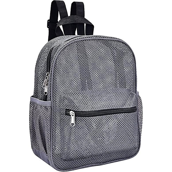 Mini mesh ryggsekk, gjennomsiktig mesh ryggsekk for pendling, svømming, reiser, strand, utendørs sport grå