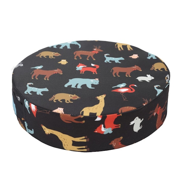 1pcs Round Children Chair Children Booster Cushion Animal Pattern Seat Booster Cushion Black 32X32CM