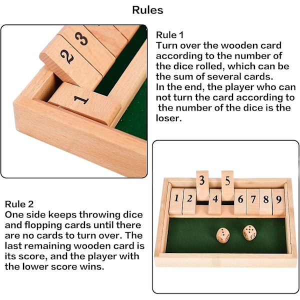 Shut The Box Spel, Klassiskt Tärningsspel, Träbordsspel, Resespel, Pedagogiskt Tärningsspel för Barn - 2 Spelare