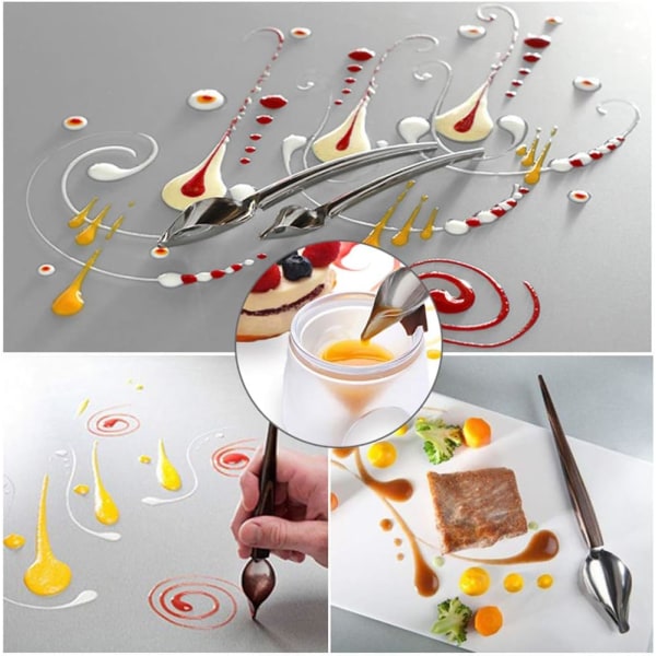 2 stk. kulinariske præcisionstegnings- og dekorationsskeer i rustfrit stål - kulinariske specialværktøjer til tallerkendekorering