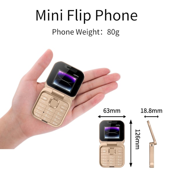 Mini Flip FM Radio Stemmehurtigvalg Vibration 2 SIM-kort Lille Skærm Foldbar (SORT)