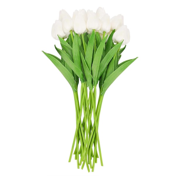 20 stk Hvide 13,8 tommer Kunstige Tulipaner Blomster til Festdekoration, Bryllup