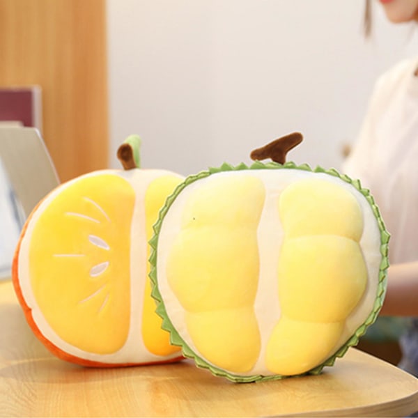 Durian Pute High Simulation Myk Stoffdyr Dekorativ Leke Fruktformet Durian Orange Pute for Student