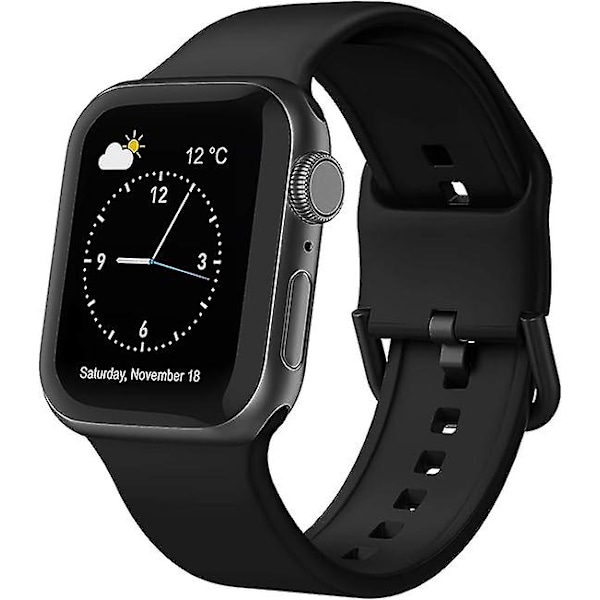 Urheilunauha Yhteensopiva Apple Watch -nauhojen kanssa 49 mm 45 mm 44 mm 42 mm, Pehmeä Silikoniranneke Vaihtohihna Klassisen Soljen kanssa Naisille Miehille - Musta