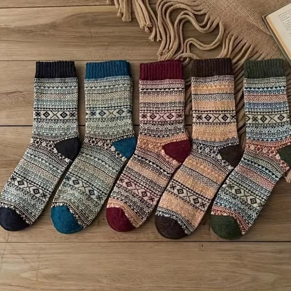 5-pack Dam Termostrumpor, Varma Stickade Ullstrumpor för Vintern, Förtjockade Damstrumpor, Julklapp