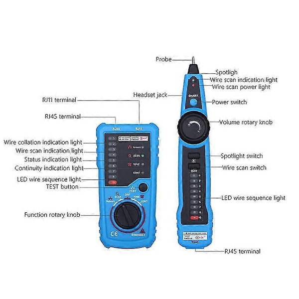 Netværkskabeltester Kabelsporer Telefonlinjefinder Tracer LAN til RJ11 RJ4nr Ft