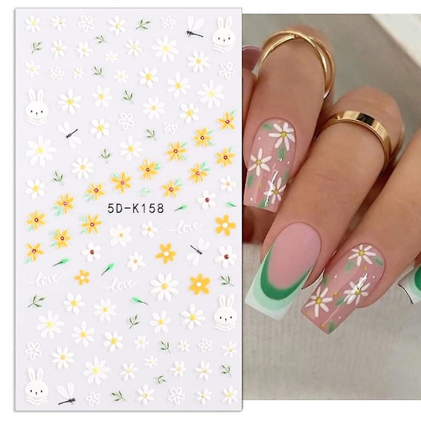 Blomster Nagelsticker Vår Sommar 5d Ihålig Utsökt Mönster Färgglada Blomster Nageldekaler Daisy Kanin Blomster Nagelsticker Nageldesign För Acryl