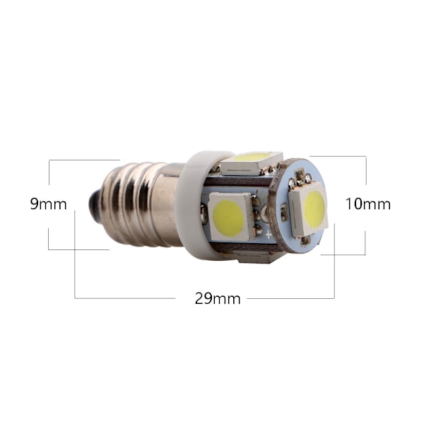 1 solgt i dag, 10 E10 12V Kaldhvit LED Pære 5SMD 0.5W 50LM Lampe