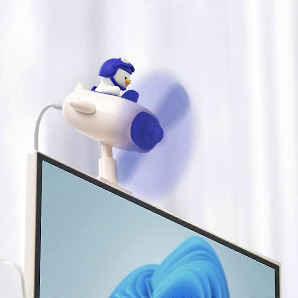 Sööt pieni keltainen ankka-lentäjän muotoinen USB-virralla toimiva monikulmainen pöytätuuletin kotiin
