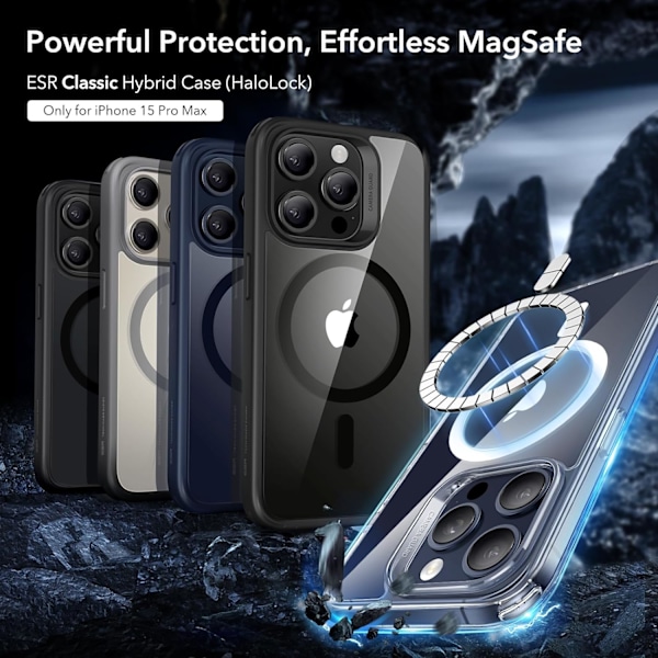 Skal för iP 15 Pro Max, Anti-gulning, Anti-repor baksida, Magnetiskt skal för iP 15 Pro Max, Classic Series, Transparent iphone 15Pro Max