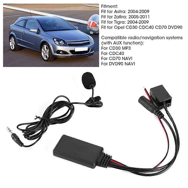 AUXIN Lydkabeladapter Bilstereo Bluetooth Mikrofon Passer til Opel CD30 CDC40 CD70 DVD90