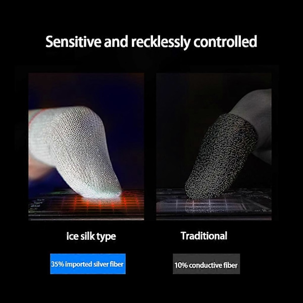 2 Par Gaming Finger Sleeves Ultra-tunna Ledande Silverfiber Finger Cots Halksäkra Andningsbara Spelhandskar för PUBG Mobile Game