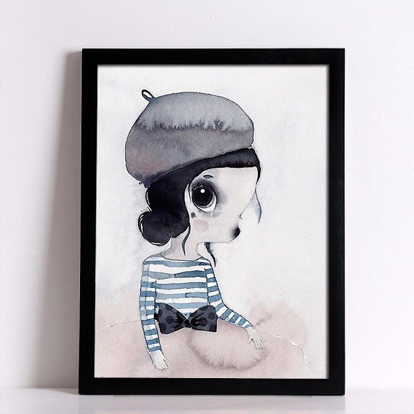 Wekity Kanin Pige og Dreng Væghængt Canvas Print Poster, Simpel Sød Akvarel Kunsttegning Dekoration til Hjemmet Stue Soveværelse Kontor og Børneværelse