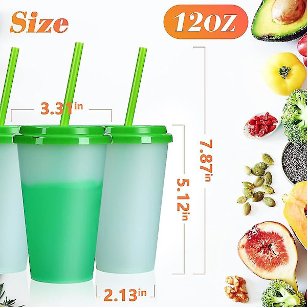 Fargeskiftende Kopper med Sugerør og Lopp: 12oz Barnas Kalde Vann Drikk Kopper 10 stk Gjenbrukbar Plast Tumbler Bulk