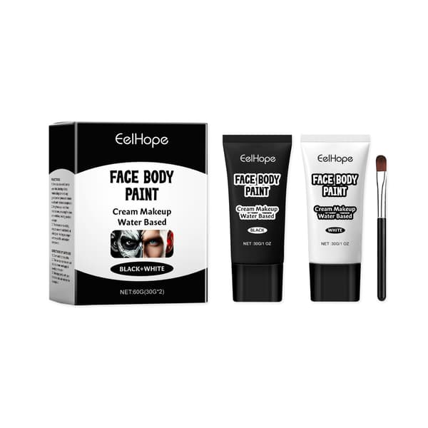 EELHOPE Halloween Sort & Hvid Ansigt- & Kropsmaling – Letanvendelig foundationcreme til forbedring af hudtonen
