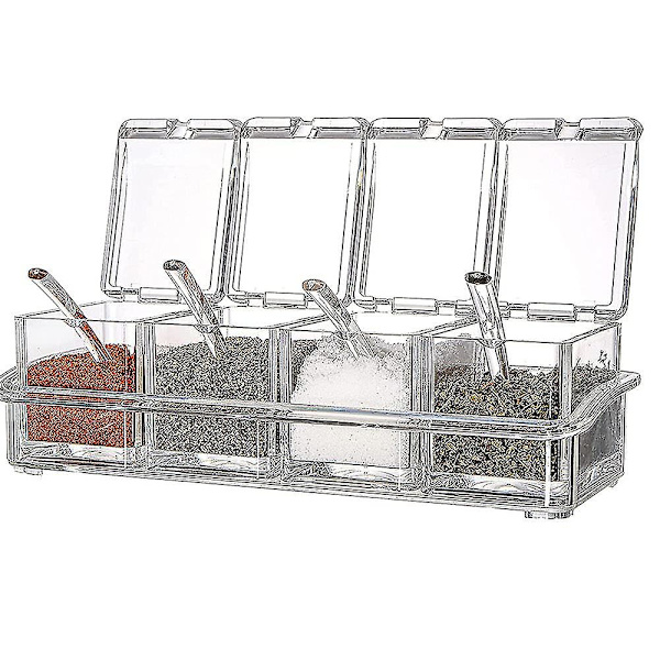 4-delars Set, Transparent Behållare, Akryl Kryddburkar, Avtagbara Burkar Med Lock Och Sked För Salt, Peppar, Socker