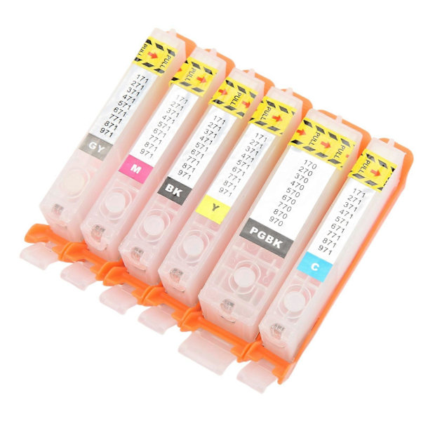 6 st 6 färger bläckpatroner permanent chip flytande robust påfyllningsbar bläckpatron stor liten BK C M Y GY 770 771