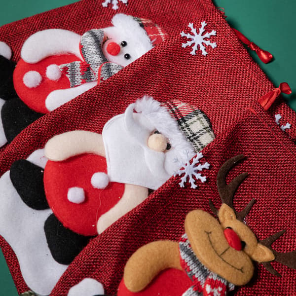 3-pack julpynt docka snöflinga julstrumpor barns julgåva påse julgransdekoration