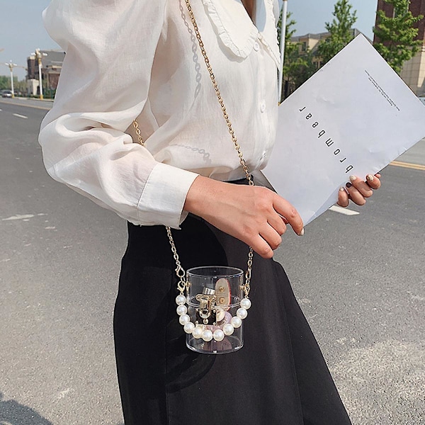 Transparent Ny Akryl Kvinders Tasker Perle Håndtasker Transparent Kosmetik Messenger Tasker Kæde Mønter Små Tasker