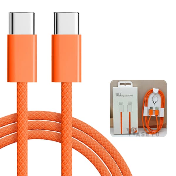 2-meter opladerkabel — Kompatibel med Samsung og iPhone 17 Pro Max, hurtig opladning, USB-C til USB-C interface. Orange