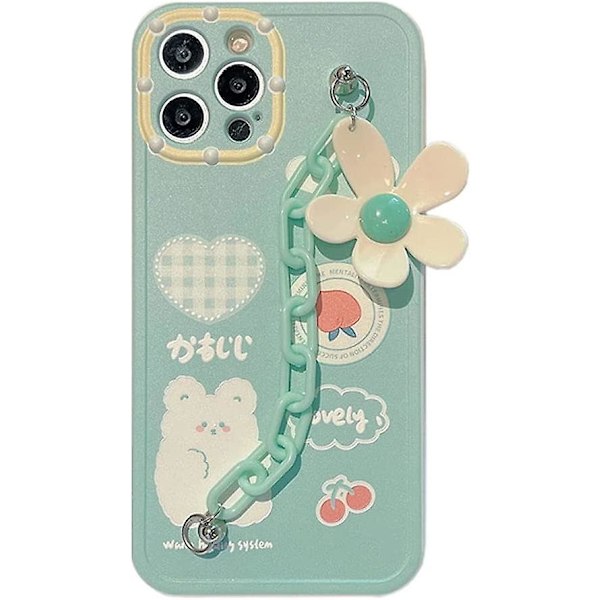 Pige & Kvinder Kreativ Elegant Frisk Bjørn Bær Mønster Blød TPU Silikon Gummi Telefon Case Til Iphone 12 Pro Max, Grøn Blomst Blomster Armbånd Rem C