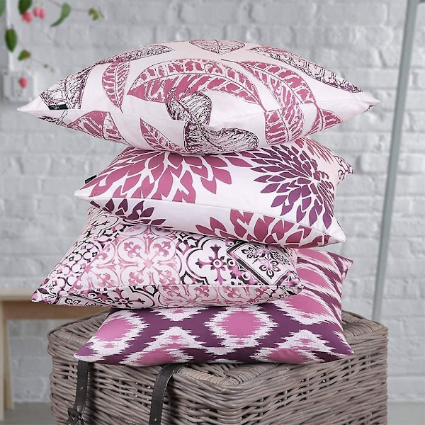 4 kpl Koristetyynyt, New Living -sarja, Violetti ja Harmaa, Tyynynpäällinen, 18 x 18 tuumaa, 45 x 45 cm