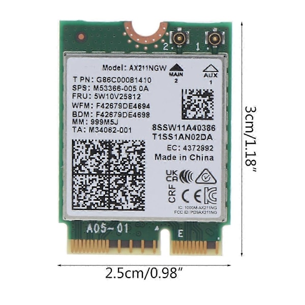 M.2 Key E AX211NGW Wifi Kort Tri-bånd Trådløst WiFi 6E Netværkskort 802.11 Ax BT-kompatibel 5.2 Wifi Kort Windows 10