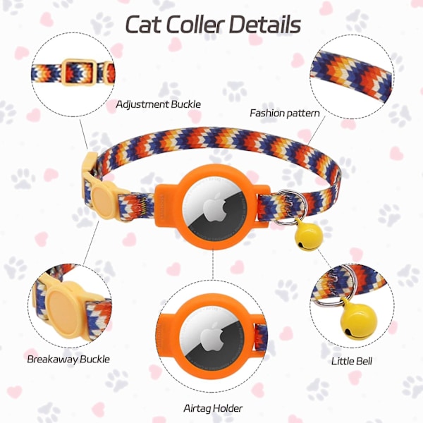 Airtag Kattehalsbånd, Kattehalsbånd med Afbrydelsesbeslag og Klokker, Sød Kattehalsbånd med Apple Airtag Kattehalsbåndsholder Justerbar 7-11,8 Tommer til Katte og Små Hunde