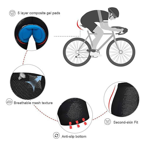 Cykelbyxor med 3D-svampgel-vadderad kudde för män och kvinnor - Cykelshorts, ridbyxor, underkläder för cykel och vandring
