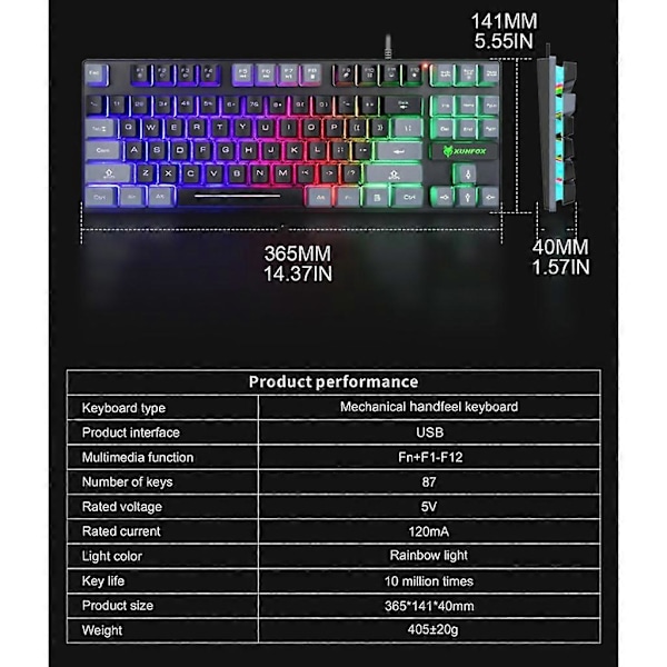 USB-johdotettu ohjelmoitava sateenkaaren RGB-taustavalaistu langallinen PC-peliklaviatura