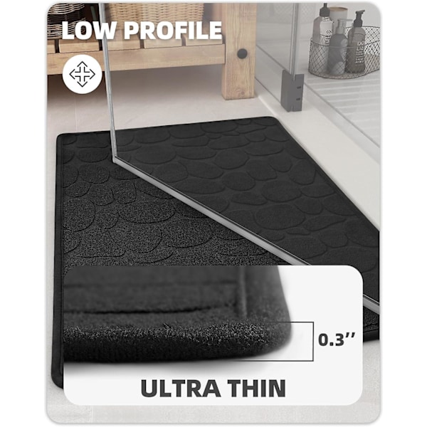 Färg & Geometri Snabbtorkande Tunn Badrumsmatta Passar Under Dörr - Superabsorberande, Halksäker Gummisula, Ej Fällande, Tvättad Svart Badmatta - 16\"x24\" S