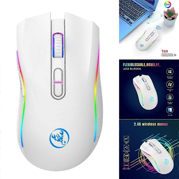 2,4G Gaming Mus 4800DPI USB Trådløs Optisk Computermus med RGB Baggrundsbelysning