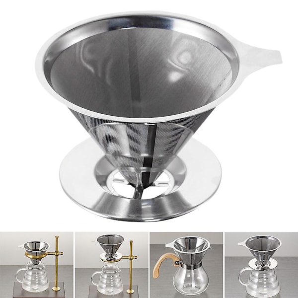 Genanvendelig Rustfrit Stål Hæld-Over Kaffe Filter Kegle Drypper med Kop Stativ