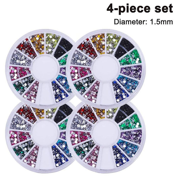 4 stk. 1,5 mm - 12 farvede neglekunstdiamanter Makeup