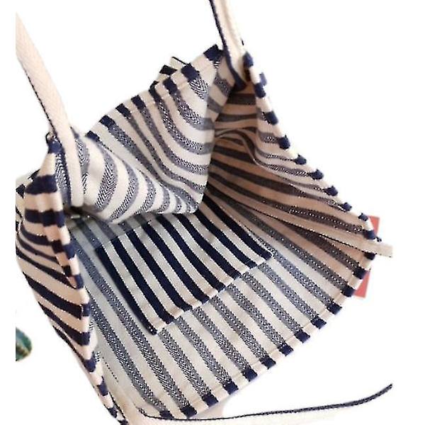 Stribet Canvas Tote Bag Genanvendelig Bomuldsstof Opbevaringsindkøbspose Kludpose (blå Hvid) (1 stk)