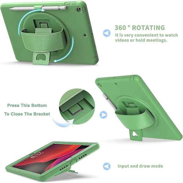 iPad 9. generation Etui 2021, iPad 7./8. generation Etui 10,2 tommer 2019/2020, iPad 10,2 Etui med Skærmbeskytter Håndrem Støttefod Blyantholder