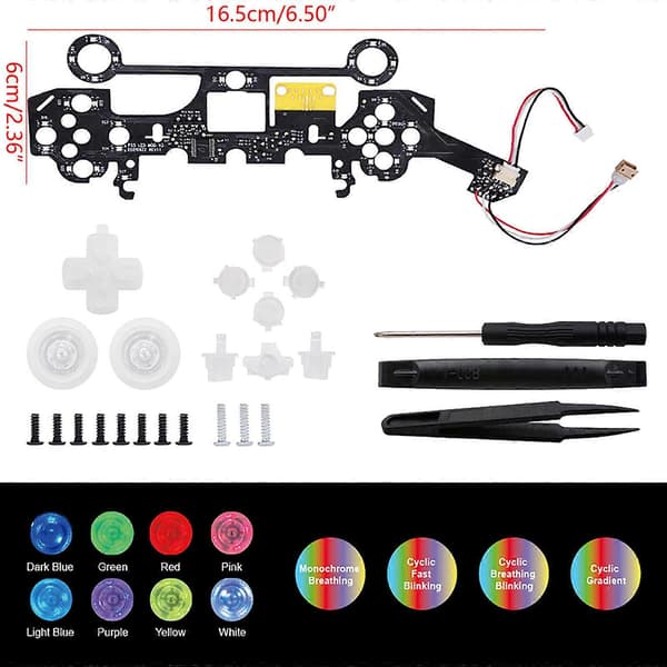 Udskiftningsknapssæt til Controller - 8 Farver Lysende Transparent LED Mod Knap Sæt Thumbsticks D-pad Action
