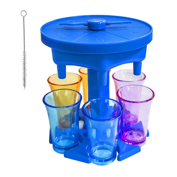 6-skudd shotglass-dispenser og holder med spill-dreieskive Shot-dispenser med 6 glass og silikon